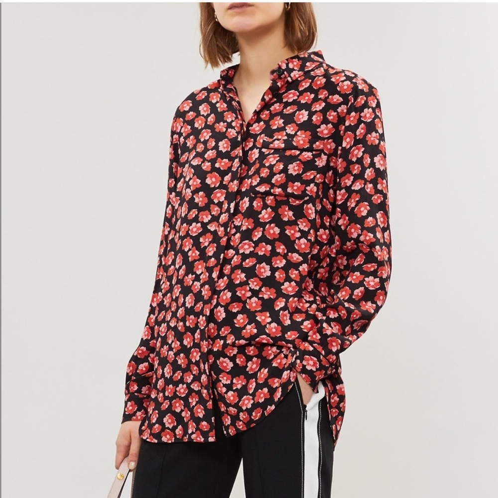 Ganni Lindale Crepe Floral Poppy Print Blouse Top